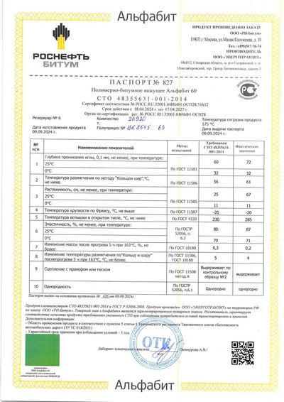 Паспорт № 827 · ПБВ «Альфабит 60»