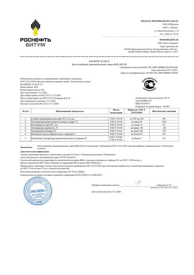 Паспорт № 2014/2 · БНД 100/130
