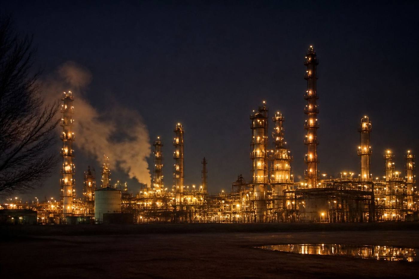 Нефтеперерабатывающий завод ночью